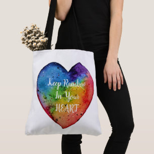 Bolso De Tela Corazón de arcoiris cúrcuma acuarela