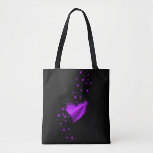Bolso De Tela Corazón de arcoiris morado con estrellas