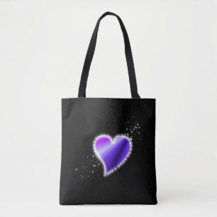 Bolso De Tela Corazón de arcoiris morado con estrellas