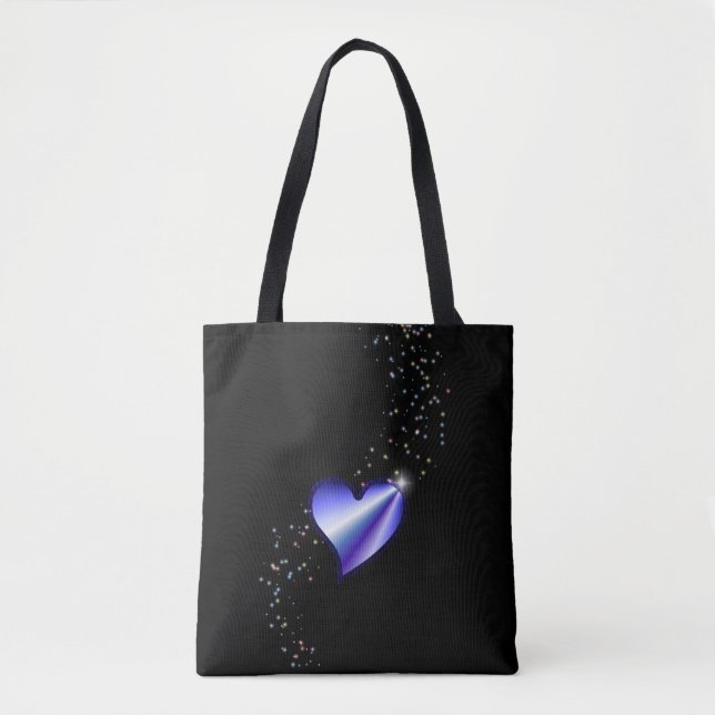 Bolso De Tela Corazón de arcoiris morado con estrellas (Anverso)