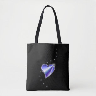 Bolso De Tela Corazón de arcoiris morado con estrellas en negro