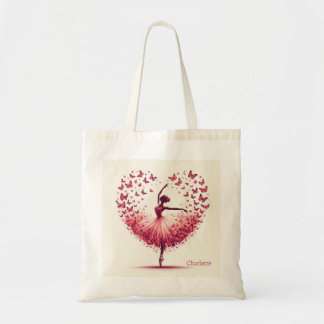 Bolso De Tela Corazón de Bailarina Rosa Mariposas Nombre Persona