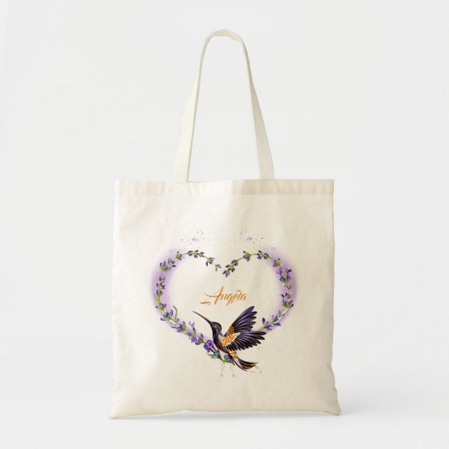 Bolso De Tela Corazón de colibrí púrpura personalizado (Frente)