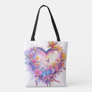 Bolso De Tela Corazón de flores