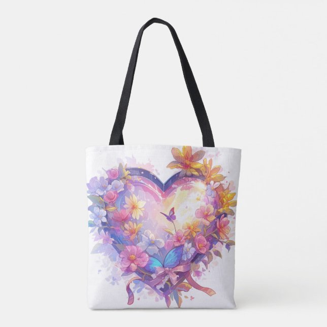 Bolso De Tela Corazón de flores (Reverso)