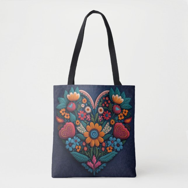 Bolso De Tela Corazón de flores al estilo ucraniano (Anverso)