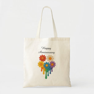 Bolso De Tela Corazón de flores arcoiris - Feliz aniversario