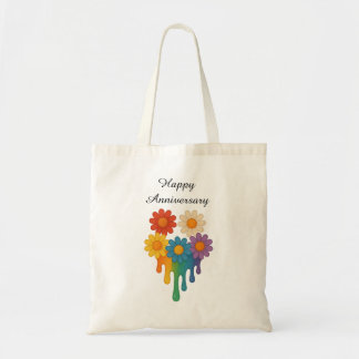 Bolso De Tela Corazón de flores arcoiris - Feliz aniversario