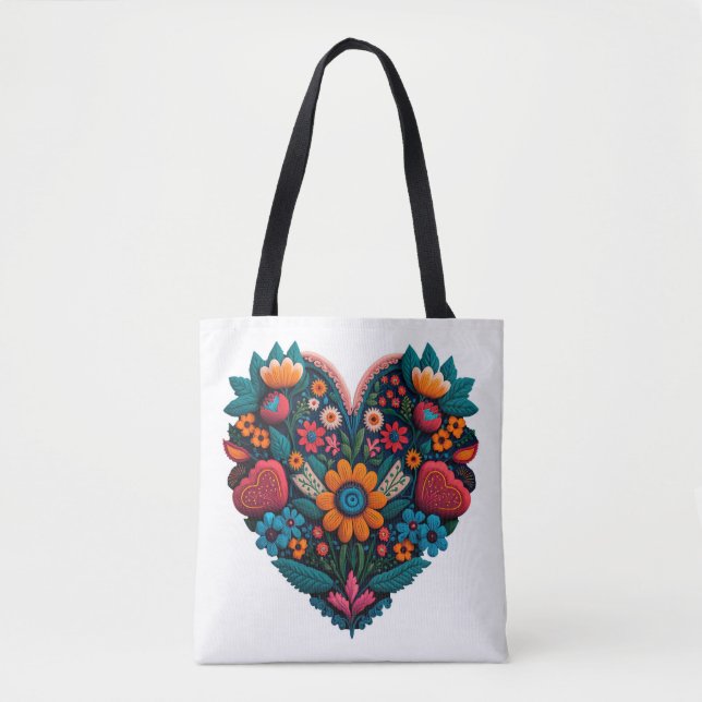 Bolso De Tela Corazón de flores inspirado en Ucrania (Anverso)