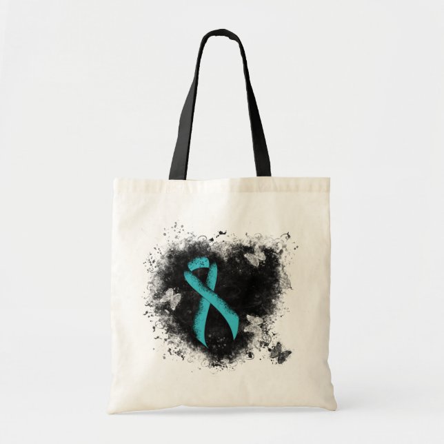 Bolso De Tela Corazón de Grunge de Cinta verde azulada (Frente)