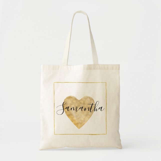 Bolso De Tela Corazón de la acuarela del oro (Frente)