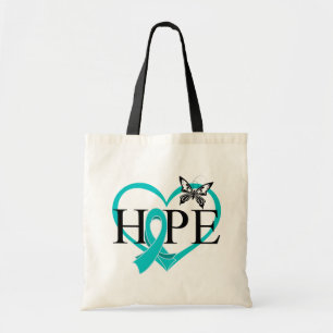 Bolso De Tela Corazón de la mariposa de la esperanza del cánce