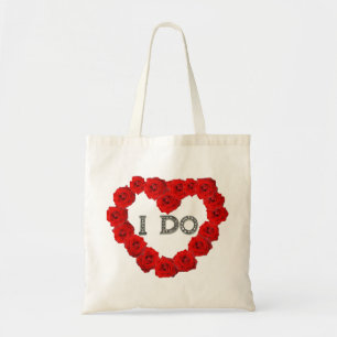Bolso De Tela Corazón de los rosas rojos hago el tote de la boda