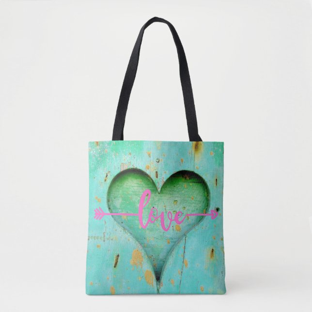 Bolso De Tela Corazón de Madera con Amor (Anverso)