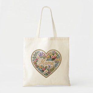Bolso De Tela Corazón de Mama con Bordado Falso Floral