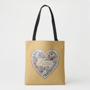 Bolso De Tela Corazón de Mamá con Bordado Floral Falso Amarillo