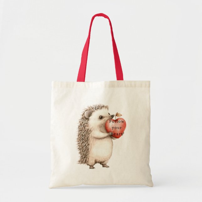 Bolso De Tela Corazón de manzana Cute Hedgehog (Frente)
