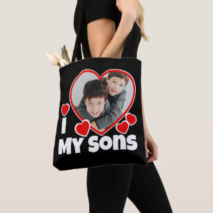 Bolso De Tela Corazón de mis hijos foto personalizada negra