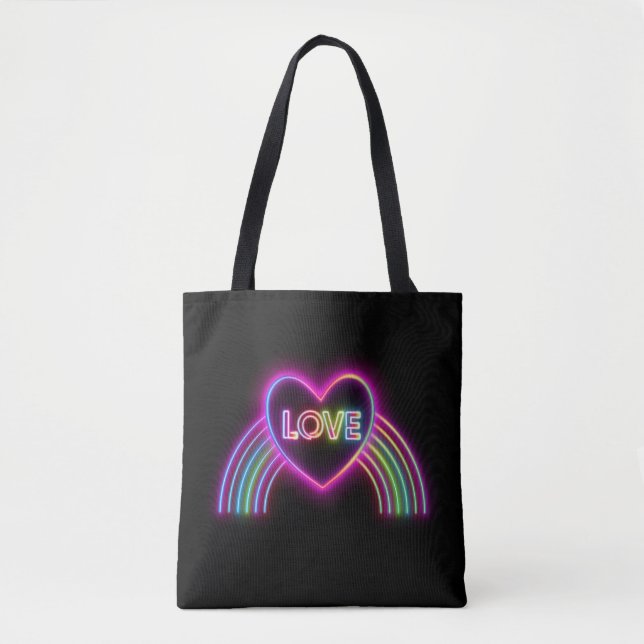 Bolso De Tela Corazón de Neon en Arcoiris (Anverso)