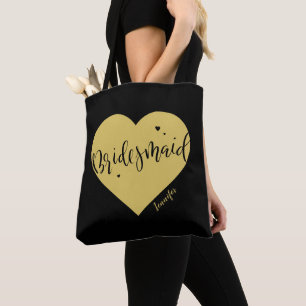 Bolso De Tela Corazón de oro negro y escritura, dama de honor pe