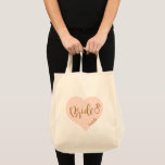 Bolso De Tela Corazón de oro rosa y escritura novia personalizad<br><div class="desc">Cute Personalized Bride bolsa de tocador para que la novia tenga forma de corazón rosa editable en color,  escritura moderna de oro,  nombre personalizado,  grandes regalos de ducha de novia para guardar todos los elementos esenciales para el día de la boda.</div>