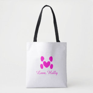 Bolso De Tela Corazón de perro pata rosa mascota agregar nombre 