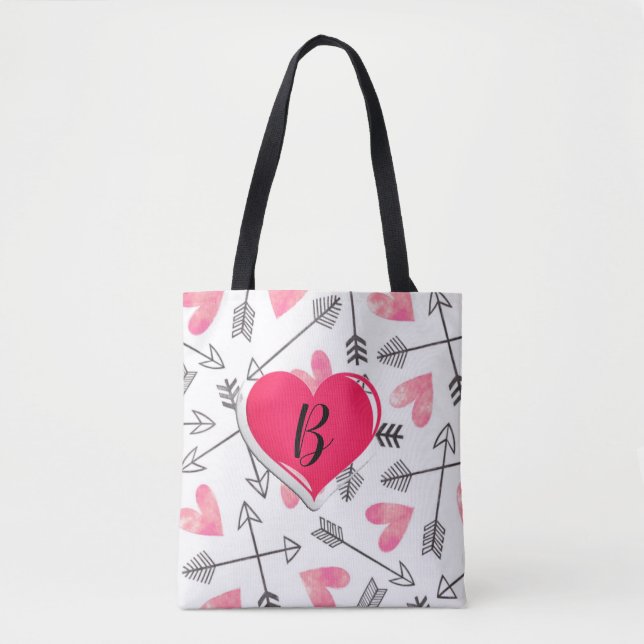 Bolso De Tela Corazón de Personalizable rosado y negro muy lindo (Anverso)