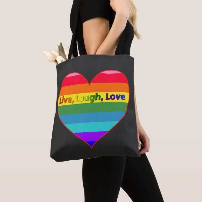 Bolso De Tela Corazón de rayas arcoiris (Detalle)