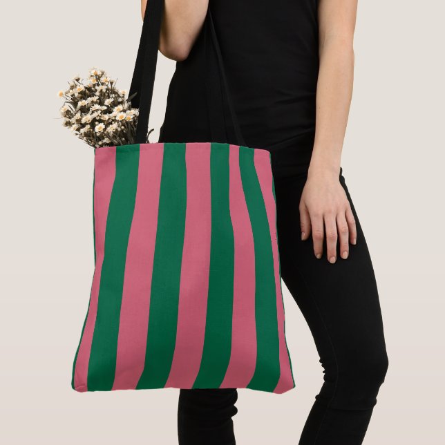 Bolso De Tela Corazón de rosa escabeche verde raya (Detalle)