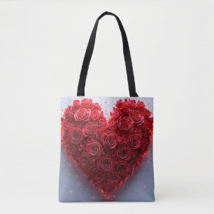 Bolso De Tela Corazón de rosas rojas