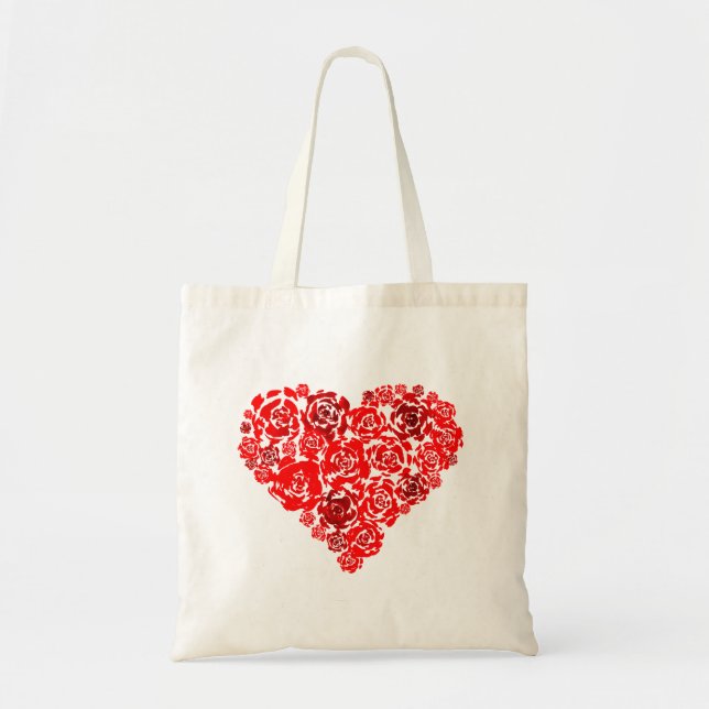 Bolso De Tela Corazón de rosas rojas (Frente)