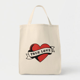 Bolso De Tela Corazón del tatuaje del amor verdadero   Diseño ro