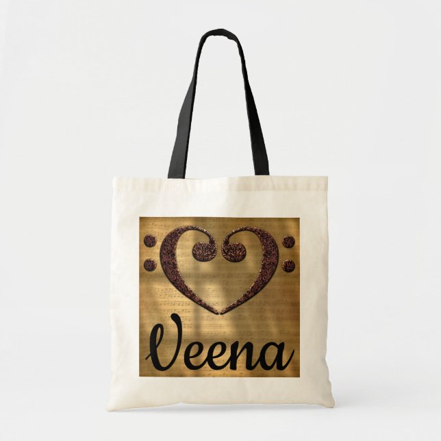 Bolso De Tela Corazón doble Veena del Clef bajo (Frente)