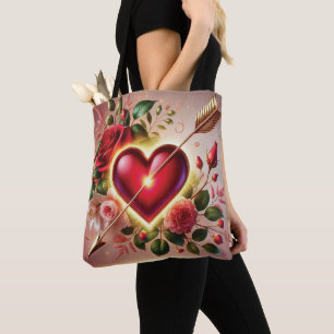 Bolso De Tela Corazón dorado y Rosas de San Valentín