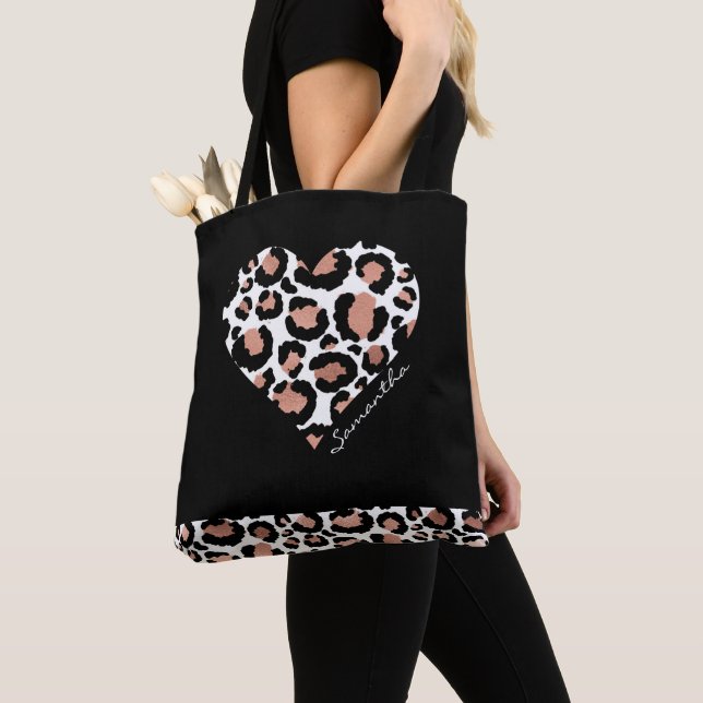 Bolso De Tela Corazón elegante de leopardo negro (Detalle)