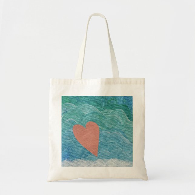 Bolso De Tela Corazón en olas del océano (Frente)