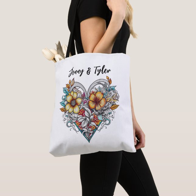 Bolso De Tela Corazón floral personalizado romántico (Detalle)