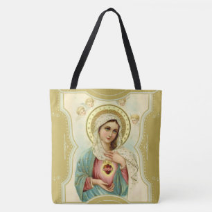 Bolso De Tela Corazón inmaculado del vintage de Maria w/cherubs