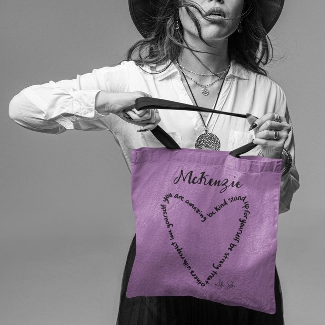 Bolso De Tela Corazón inspirador cita lavanda personalizada (Subido por el creador)