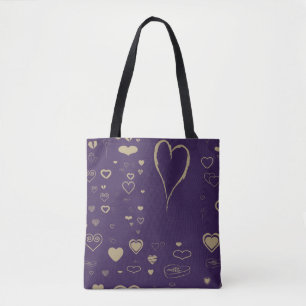 Bolso De Tela Corazón lindo Moderno Patrón Púrpura Oscuro