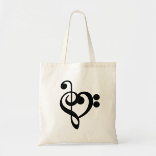 Bolso De Tela Corazón musical de música - Treble Bass Clef