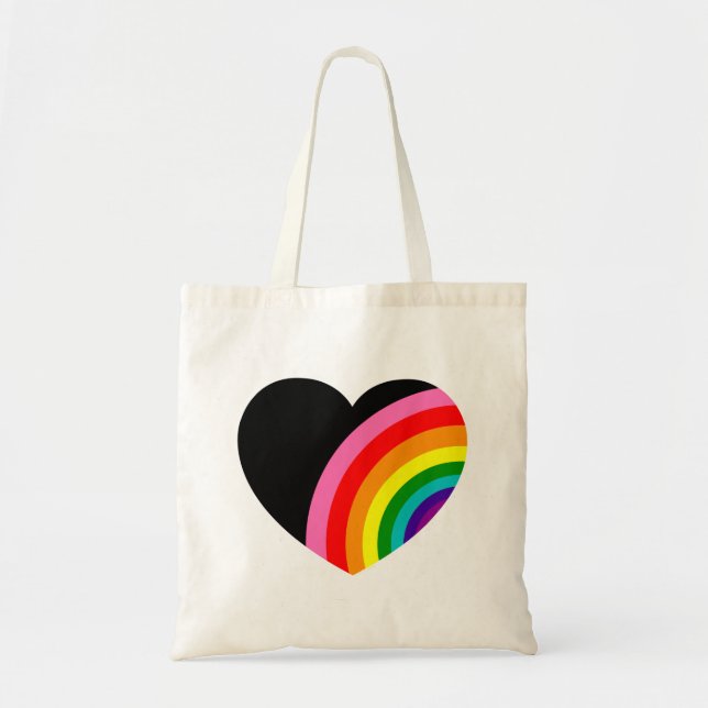 Bolso De Tela Corazón negro arcoiris (Frente)