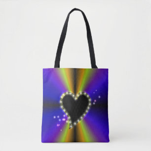 Bolso De Tela Corazón negro con estrellas en arcoiris