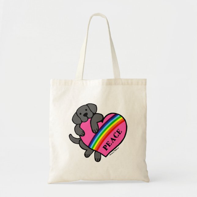 Bolso De Tela Corazón negro del arco iris de Labrador (Frente)