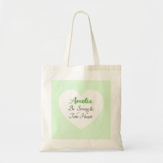 Bolso De Tela Corazón nombre de la biblia verde claro se fuerte