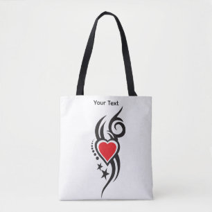 Bolso De Tela Corazón Ornamental Vintage con Arte de Tatuaje Flo