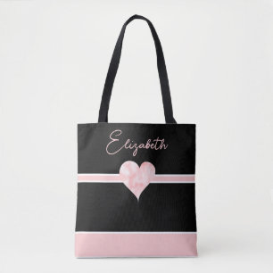 Bolso De Tela Corazón personalizado rosa y negro Bonito