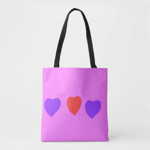 Bolso De Tela Corazón rojo con corazones morados sobre rosa