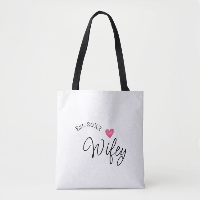 Bolso De Tela Corazón rojo de esposa año de establecimiento. Esp (Anverso)