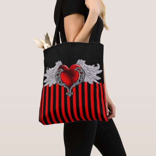 Bolso De Tela Corazón Rojo Gótico con Alas de Ángel (Detalle)
